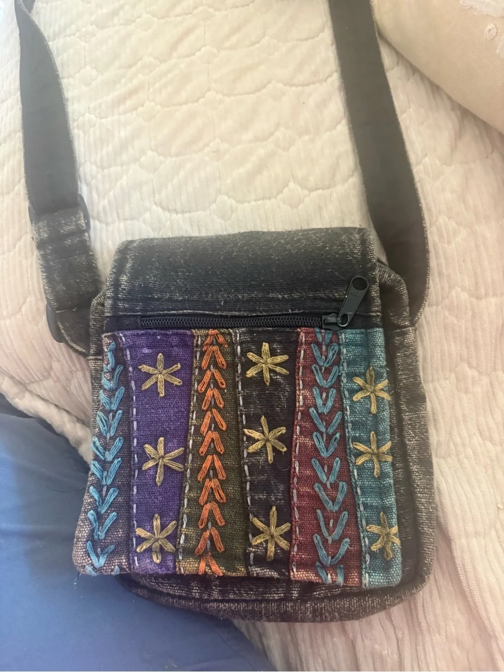 Embroidered Multicolor Boho Crossbody Bag - Casual Accent